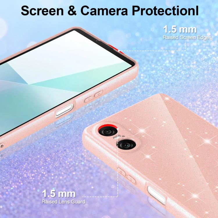 For Sony Xperia 10 VI Fine Hole Glossy Glitter Magnetic TPU Phone Case with Same Color Hand Strap