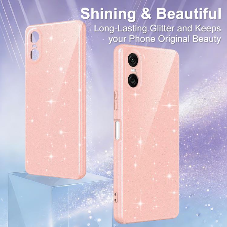 For Sony Xperia 10 VI Fine Hole Glossy Glitter Magnetic TPU Phone Case with Same Color Hand Strap