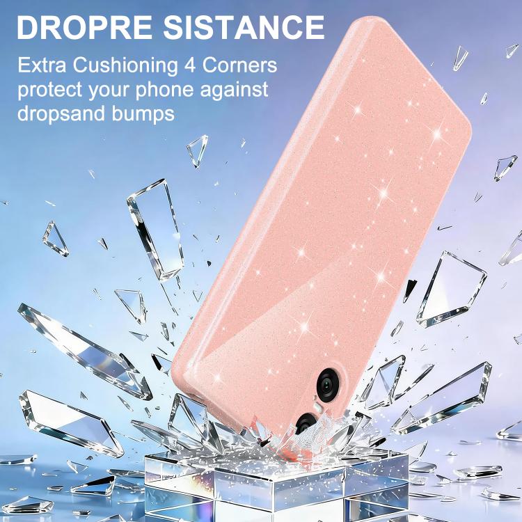 For Sony Xperia 10 VI Fine Hole Glossy Glitter Magnetic TPU Phone Case with Same Color Hand Strap