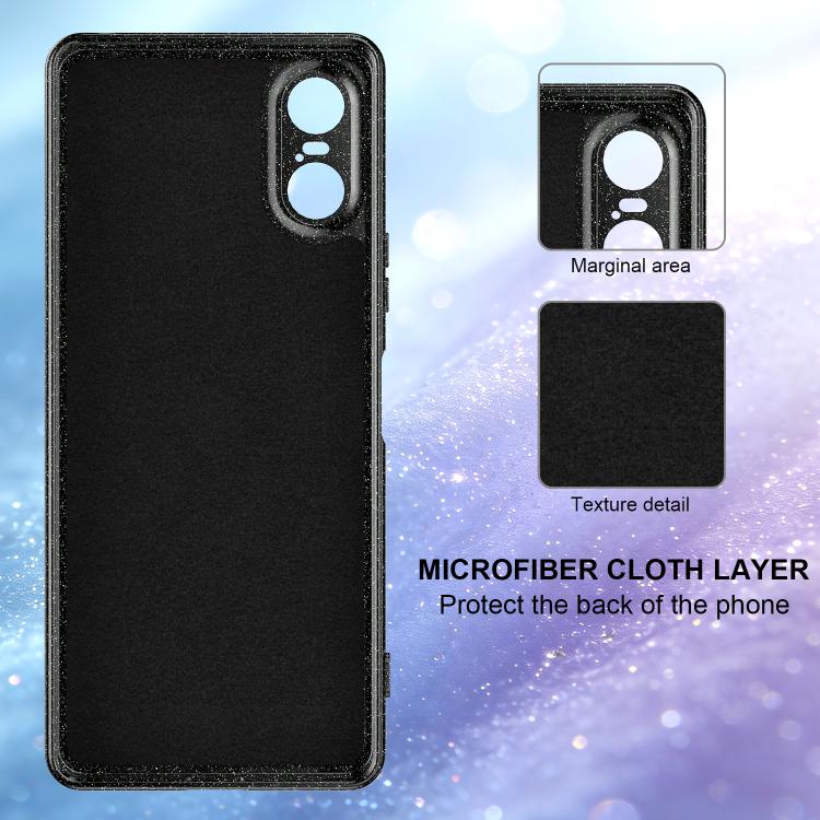 For Sony Xperia 10 VI Fine Hole Glossy Glitter Magnetic TPU Phone Case with Same Color Hand Strap