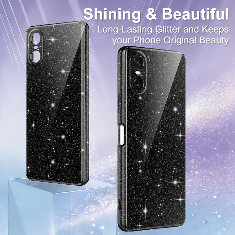 For Sony Xperia 10 VI Fine Hole Glossy Glitter Magnetic TPU Phone Case with Same Color Hand Strap