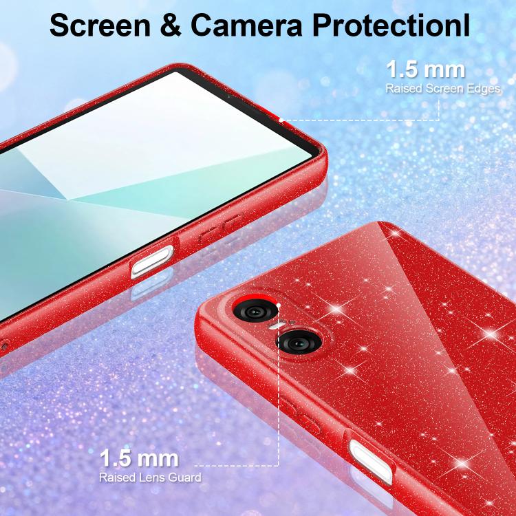 For Sony Xperia 10 VI Fine Hole Glossy Glitter Magnetic TPU Phone Case with Same Color Hand Strap