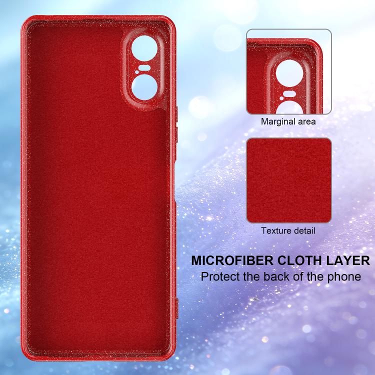 For Sony Xperia 10 VI Fine Hole Glossy Glitter Magnetic TPU Phone Case with Same Color Hand Strap