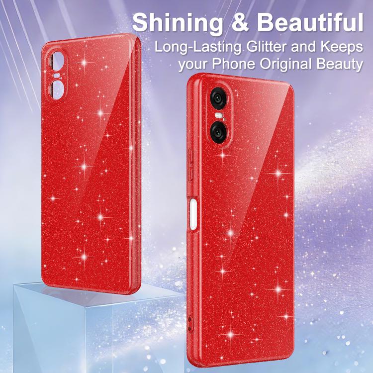 For Sony Xperia 10 VI Fine Hole Glossy Glitter Magnetic TPU Phone Case with Same Color Hand Strap