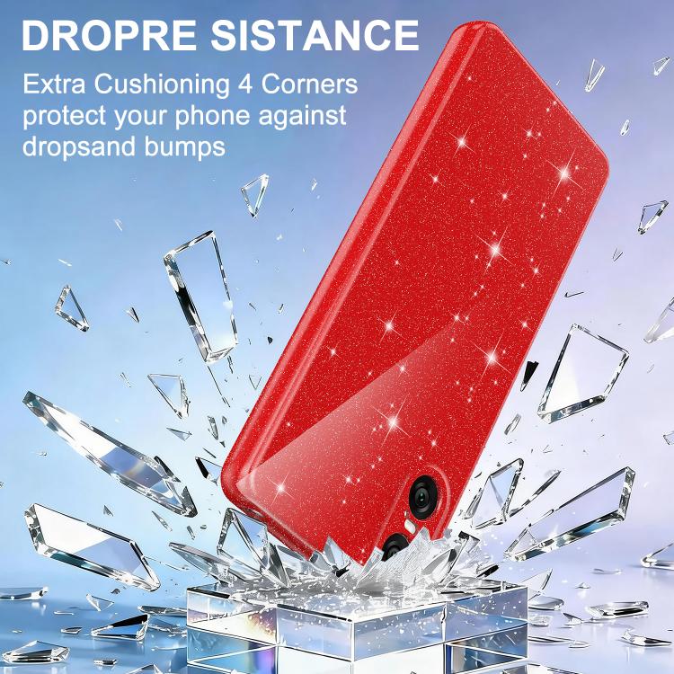 For Sony Xperia 10 VI Fine Hole Glossy Glitter Magnetic TPU Phone Case with Same Color Hand Strap
