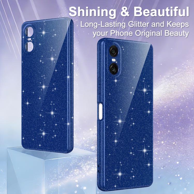 For Sony Xperia 10 VI Fine Hole Glossy Glitter Magnetic TPU Phone Case with Same Color Hand Strap