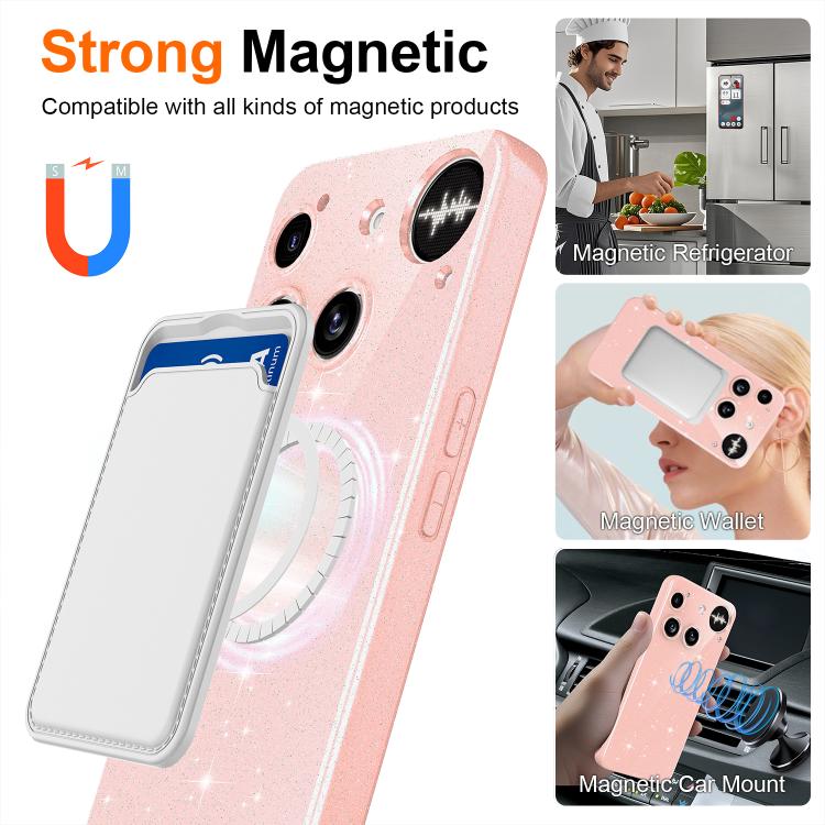 For Nothing Phone 3 Fine Hole Glossy Glitter Magnetic TPU Phone Case with Same Color Hand Strap