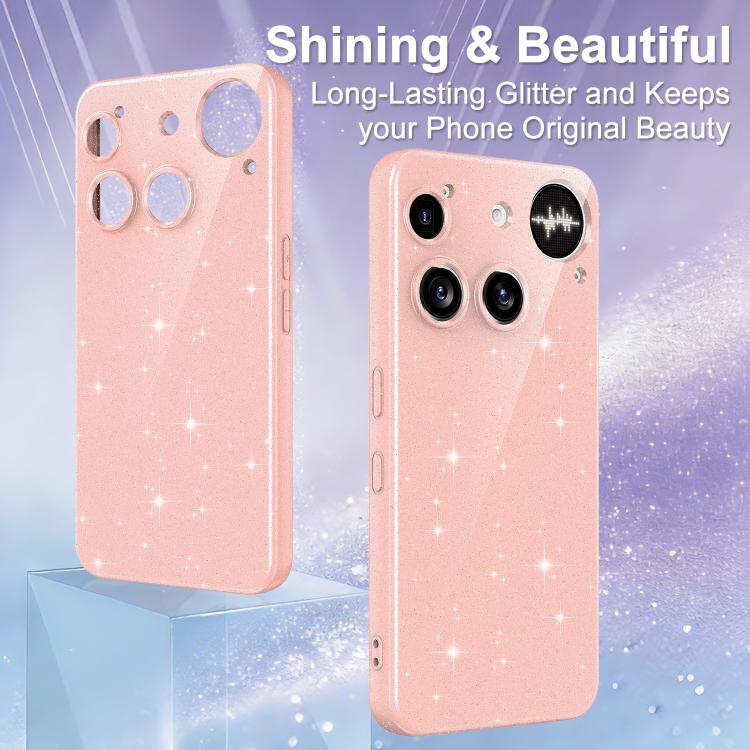 For Nothing Phone 3 Fine Hole Glossy Glitter Magnetic TPU Phone Case with Same Color Hand Strap