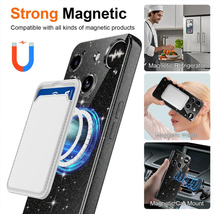 For Nothing Phone 3 Fine Hole Glossy Glitter Magnetic TPU Phone Case with Same Color Hand Strap