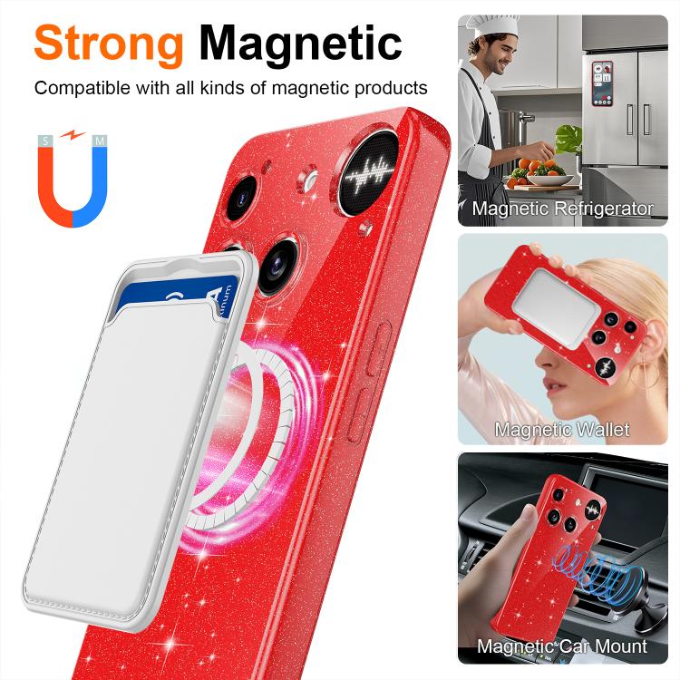 For Nothing Phone 3 Fine Hole Glossy Glitter Magnetic TPU Phone Case with Same Color Hand Strap