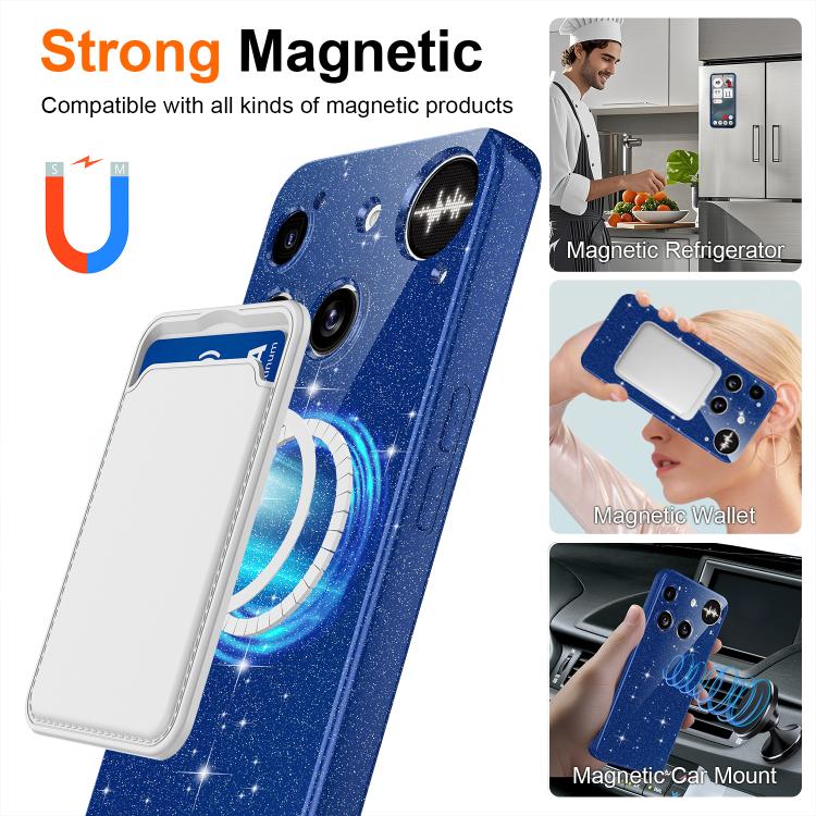 For Nothing Phone 3 Fine Hole Glossy Glitter Magnetic TPU Phone Case with Same Color Hand Strap