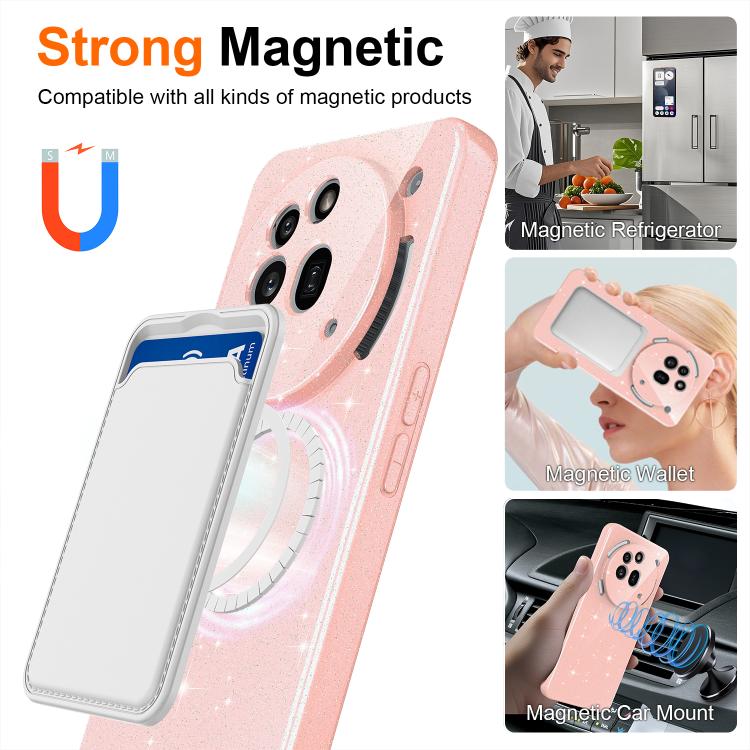 For Nothing Phone 3a Pro Fine Hole Glossy Glitter Magnetic TPU Phone Case with Same Color Hand Strap