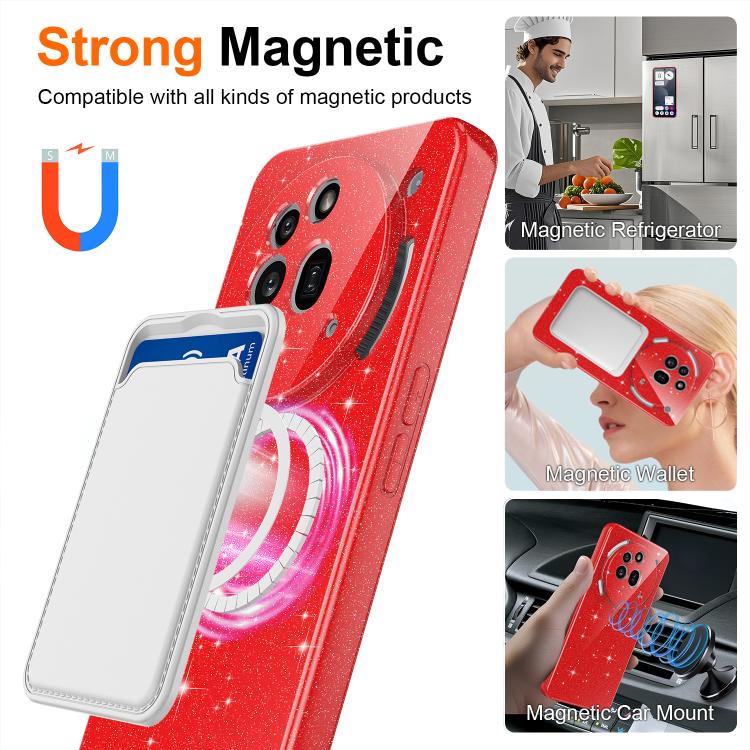 For Nothing Phone 3a Pro Fine Hole Glossy Glitter Magnetic TPU Phone Case with Same Color Hand Strap