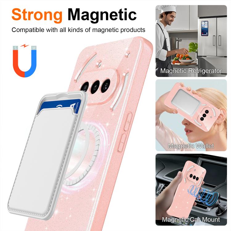 For Nothing Phone 3a Fine Hole Glossy Glitter Magnetic TPU Phone Case with Same Color Hand Strap