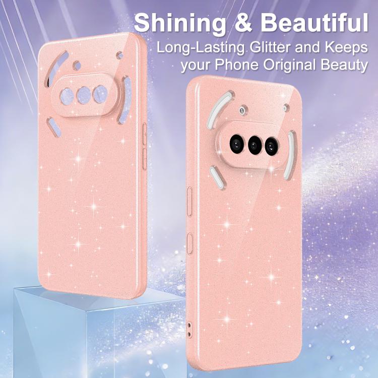 For Nothing Phone 3a Fine Hole Glossy Glitter Magnetic TPU Phone Case with Same Color Hand Strap