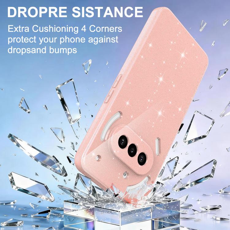 For Nothing Phone 3a Fine Hole Glossy Glitter Magnetic TPU Phone Case with Same Color Hand Strap