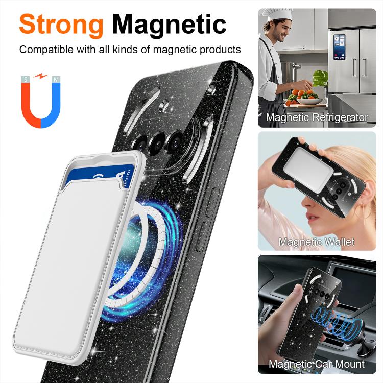For Nothing Phone 3a Fine Hole Glossy Glitter Magnetic TPU Phone Case with Same Color Hand Strap
