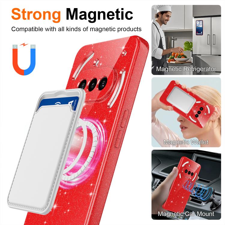 For Nothing Phone 3a Fine Hole Glossy Glitter Magnetic TPU Phone Case with Same Color Hand Strap