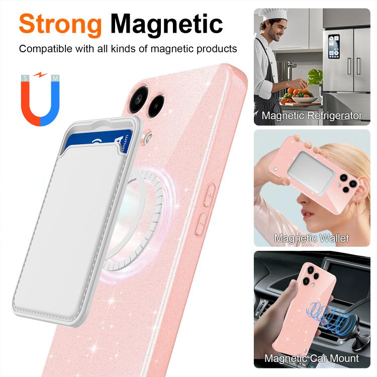 For Nothing Phone 3a Lite Fine Hole Glossy Glitter Magnetic TPU Phone Case with Same Color Hand Strap