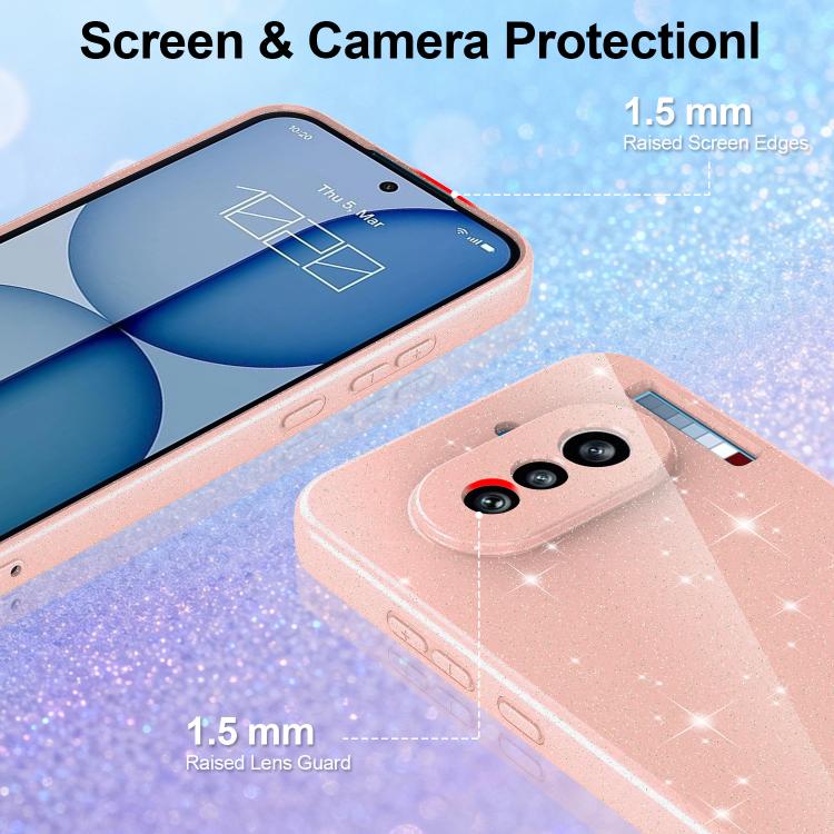 For Nothing Phone 4a Fine Hole Glossy Glitter Magnetic TPU Phone Case with Same Color Hand Strap