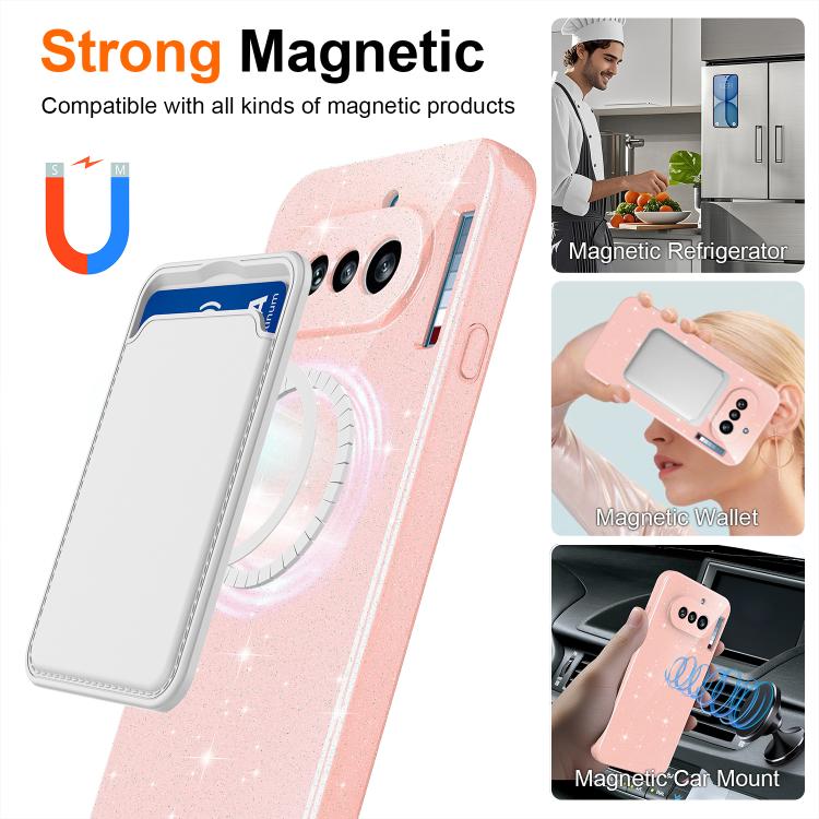 For Nothing Phone 4a Fine Hole Glossy Glitter Magnetic TPU Phone Case with Same Color Hand Strap