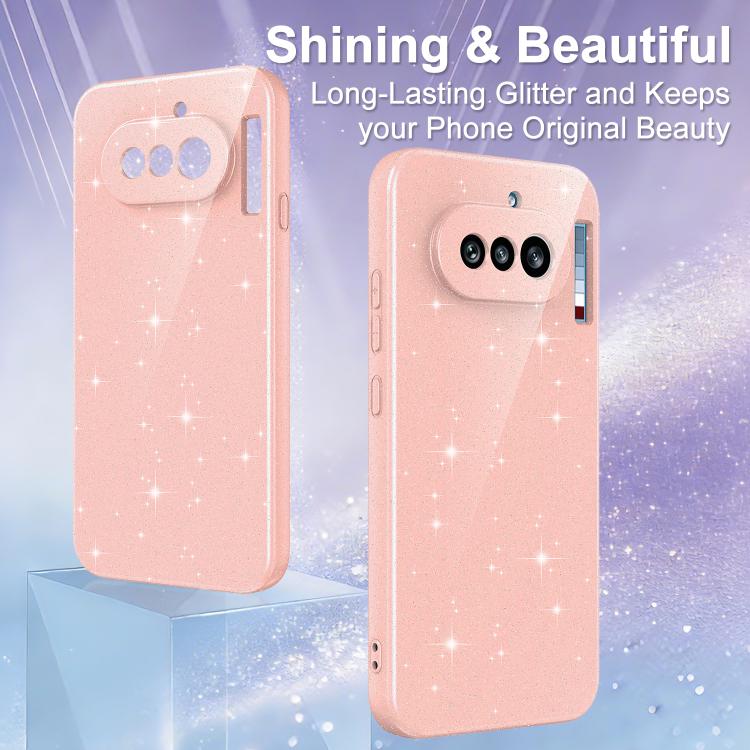 For Nothing Phone 4a Fine Hole Glossy Glitter Magnetic TPU Phone Case with Same Color Hand Strap