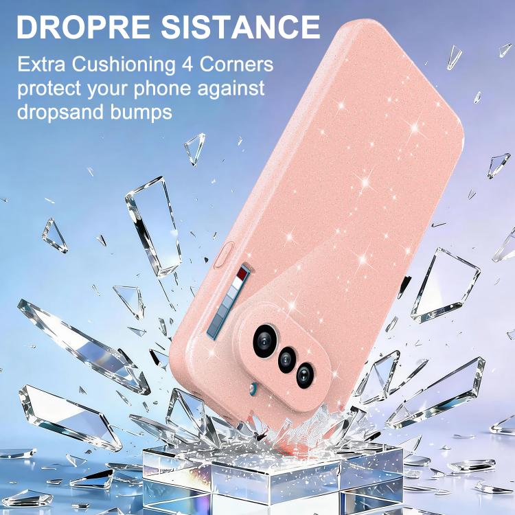 For Nothing Phone 4a Fine Hole Glossy Glitter Magnetic TPU Phone Case with Same Color Hand Strap