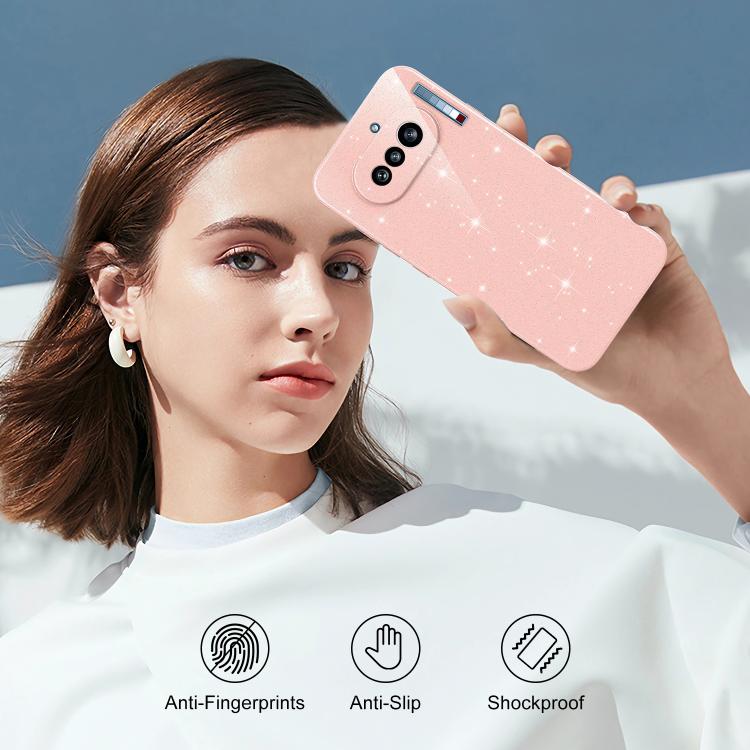 For Nothing Phone 4a Fine Hole Glossy Glitter Magnetic TPU Phone Case with Same Color Hand Strap
