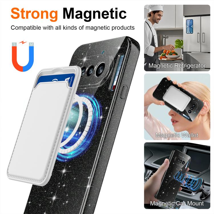 For Nothing Phone 4a Fine Hole Glossy Glitter Magnetic TPU Phone Case with Same Color Hand Strap