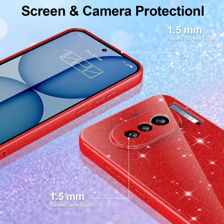For Nothing Phone 4a Fine Hole Glossy Glitter Magnetic TPU Phone Case with Same Color Hand Strap