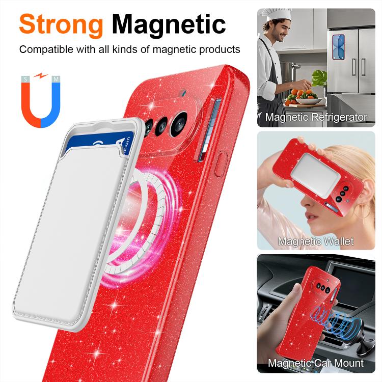 For Nothing Phone 4a Fine Hole Glossy Glitter Magnetic TPU Phone Case with Same Color Hand Strap