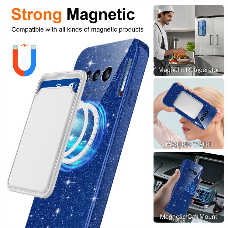 For Nothing Phone 4a Fine Hole Glossy Glitter Magnetic TPU Phone Case with Same Color Hand Strap
