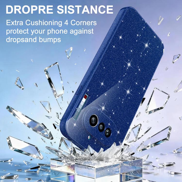 For Nothing Phone 4a Fine Hole Glossy Glitter Magnetic TPU Phone Case with Same Color Hand Strap