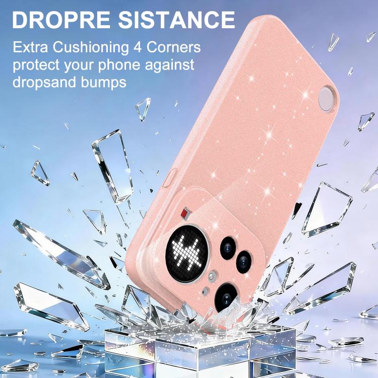 For Nothing Phone 4a Pro Fine Hole Glossy Glitter Magnetic TPU Phone Case with Same Color Hand Strap