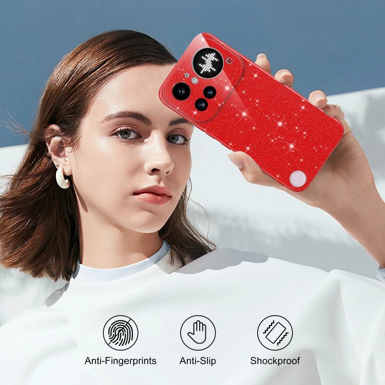 For Nothing Phone 4a Pro Fine Hole Glossy Glitter Magnetic TPU Phone Case with Same Color Hand Strap