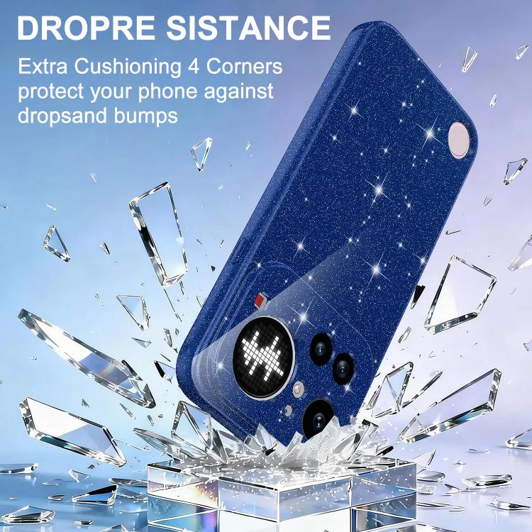 For Nothing Phone 4a Pro Fine Hole Glossy Glitter Magnetic TPU Phone Case with Same Color Hand Strap