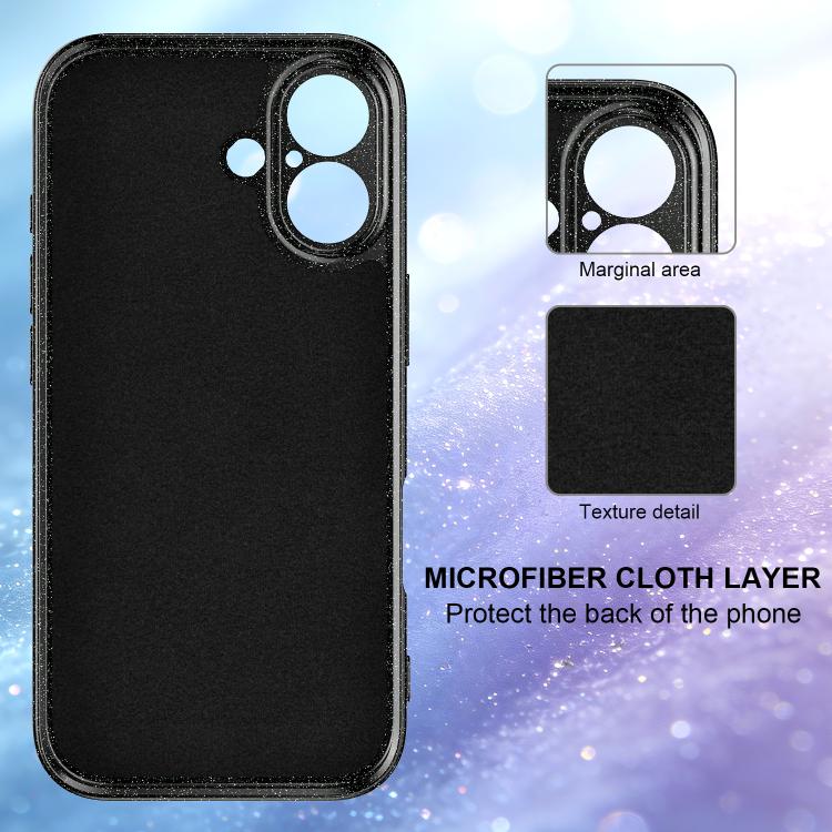 For iPhone 16 Plus Fine Hole Glossy Glitter Magnetic TPU Phone Case with Same Color Hand Strap