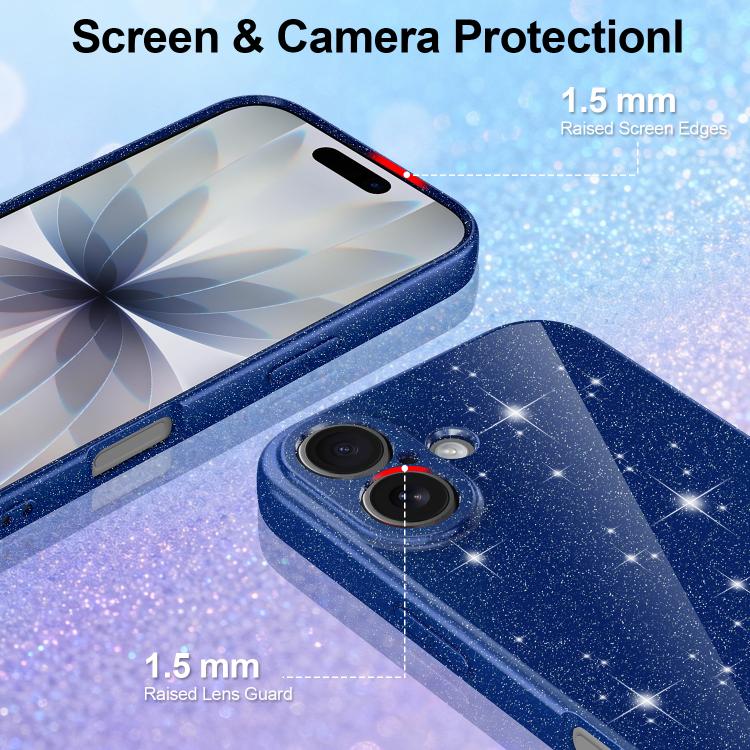 For iPhone 16 Plus Fine Hole Glossy Glitter Magnetic TPU Phone Case with Same Color Hand Strap