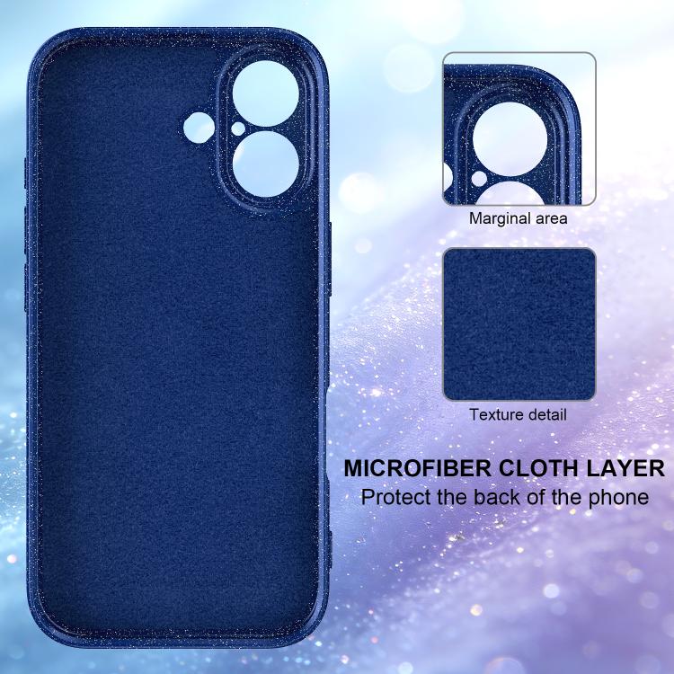 For iPhone 16 Plus Fine Hole Glossy Glitter Magnetic TPU Phone Case with Same Color Hand Strap