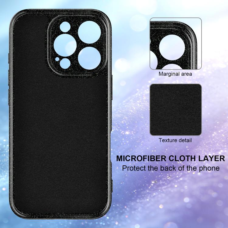 For iPhone 16 Pro Max Fine Hole Glossy Glitter Magnetic TPU Phone Case with Same Color Hand Strap