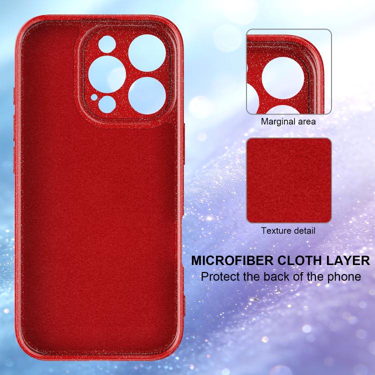 For iPhone 16 Pro Max Fine Hole Glossy Glitter Magnetic TPU Phone Case with Same Color Hand Strap