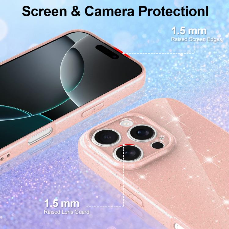 For iPhone 16 Pro Fine Hole Glossy Glitter Magnetic TPU Phone Case with Same Color Hand Strap