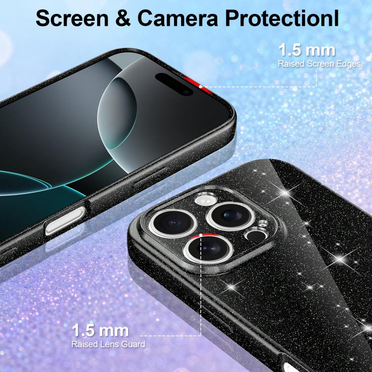 For iPhone 16 Pro Fine Hole Glossy Glitter Magnetic TPU Phone Case with Same Color Hand Strap