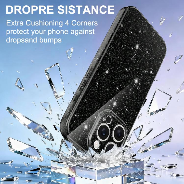 For iPhone 16 Pro Fine Hole Glossy Glitter Magnetic TPU Phone Case with Same Color Hand Strap