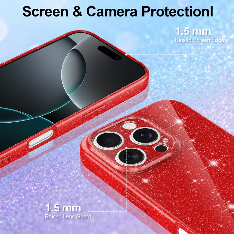 For iPhone 16 Pro Fine Hole Glossy Glitter Magnetic TPU Phone Case with Same Color Hand Strap