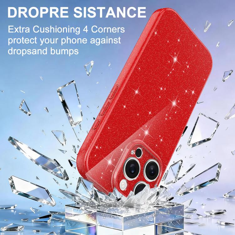 For iPhone 16 Pro Fine Hole Glossy Glitter Magnetic TPU Phone Case with Same Color Hand Strap