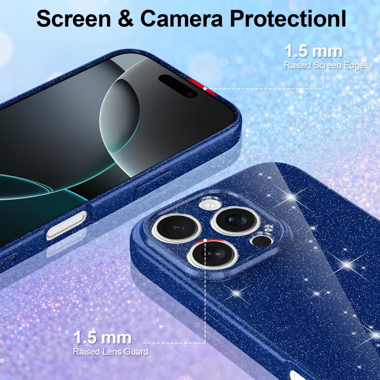 For iPhone 16 Pro Fine Hole Glossy Glitter Magnetic TPU Phone Case with Same Color Hand Strap