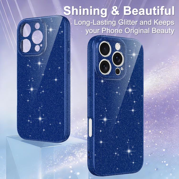 For iPhone 16 Pro Fine Hole Glossy Glitter Magnetic TPU Phone Case with Same Color Hand Strap