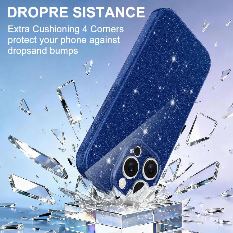 For iPhone 16 Pro Fine Hole Glossy Glitter Magnetic TPU Phone Case with Same Color Hand Strap