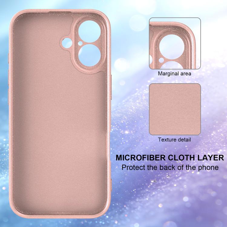 For iPhone 16 Fine Hole Glossy Glitter Magnetic TPU Phone Case with Same Color Hand Strap